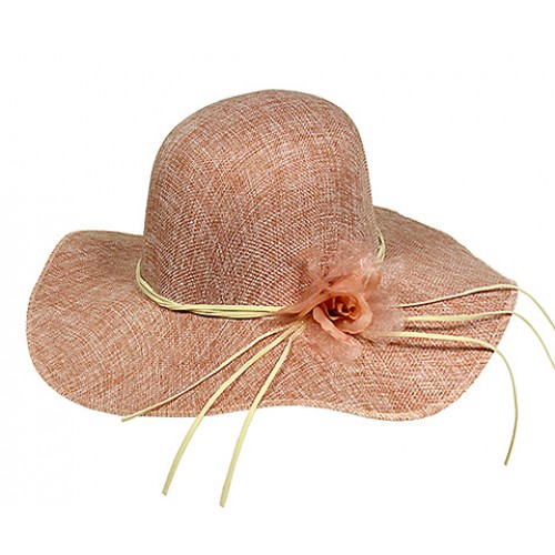 Straw Wide Brim Hat - Linen w/ Silk Flower - Pink - HT-SHA50094PK Straw Wide Brim Hat - Linen w/ Silk Flower - Pink - HT-SHA50094PK